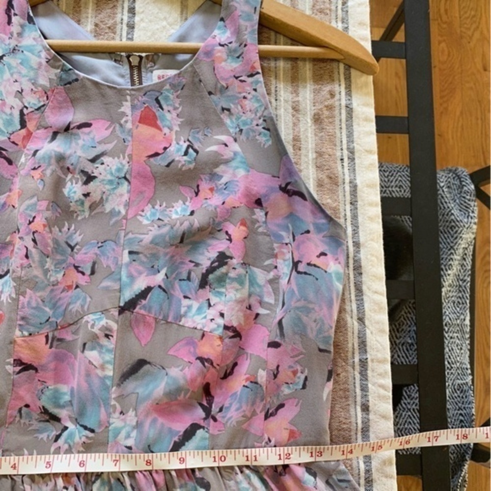 Rebecca Taylor Gray Pink Blue Silk Floral Mai Tai Time A-Line Twee Dress 2 - Picture 12 of 15